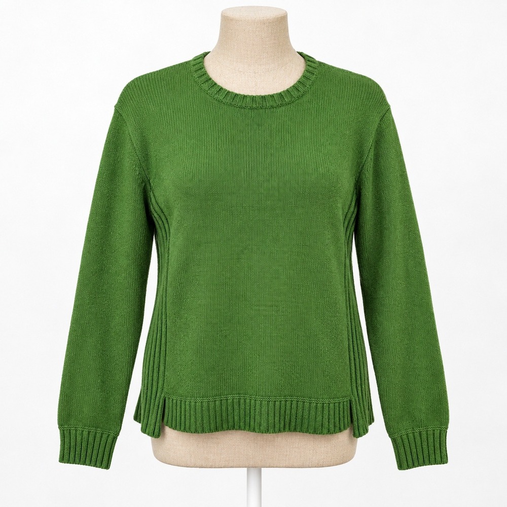 Vintage Y2K Gap Wool Crewneck Sweater Size L Green Elbow Patches Grandpa Preppy